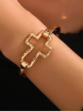Gold Cross Accent Women's Bracelet - Elegant Gold Tone